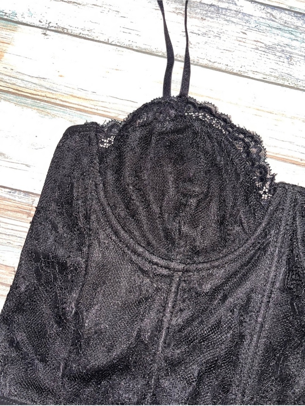 Zara Black Lace Corset Bustier Cami Crop Top Boned Sheer Size M Fits S - Picture 3 of 8